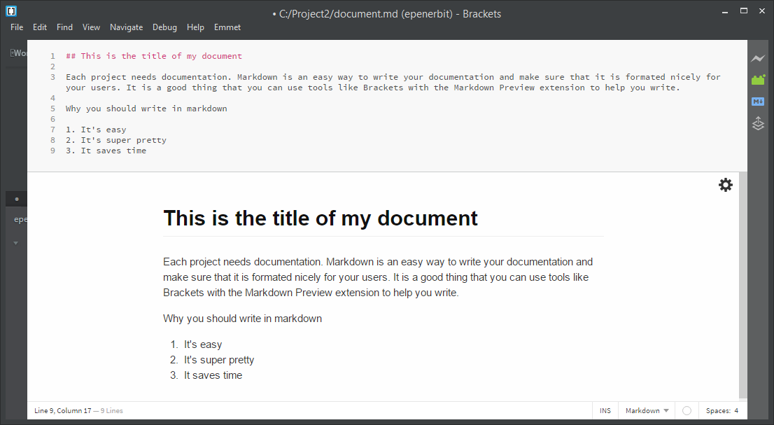 Menulis Markdown Dengan Brackets Dan Extension Markdown Preview