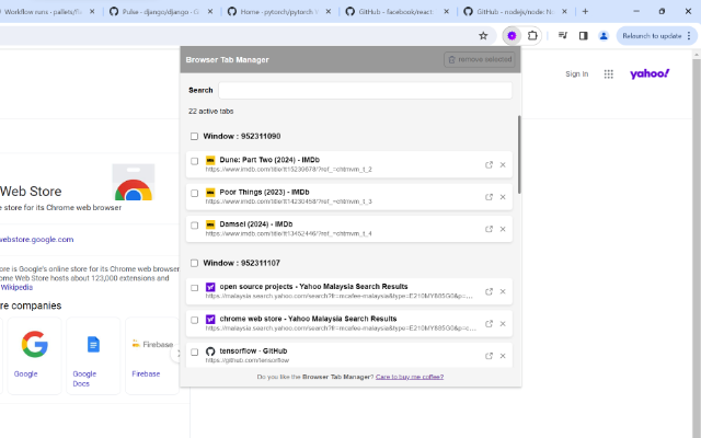 Browser Tabs Manager screenshot