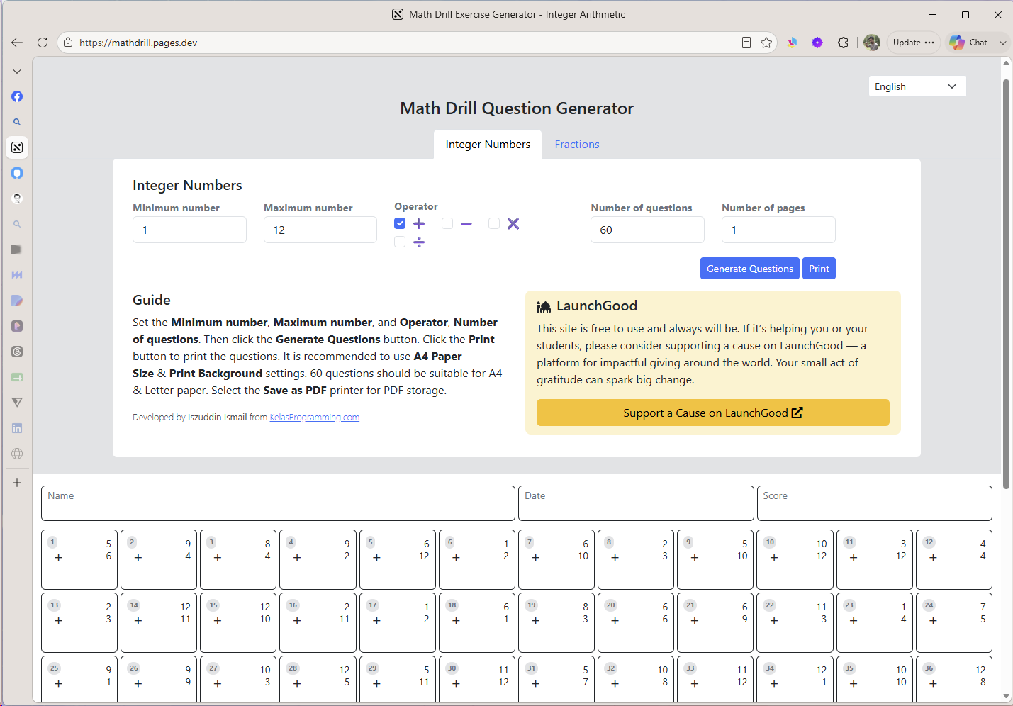 Math Drill Question Generator screenshot