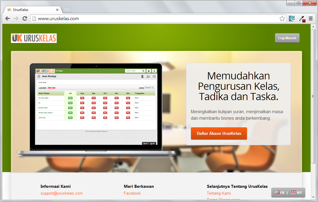 UrusKelas.com, SaaS untuk Tuisyen, Tadika dan Taska